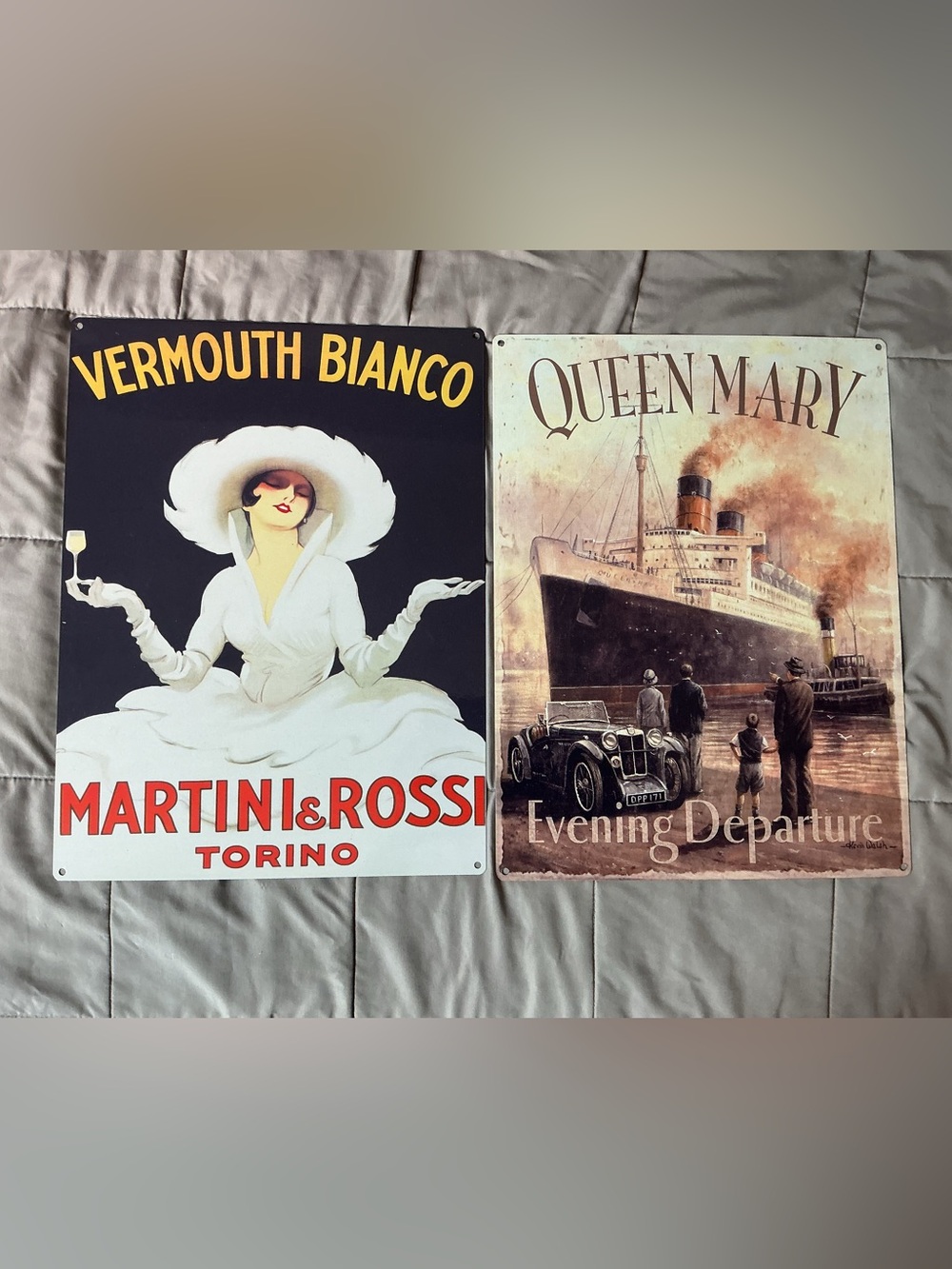 Set of Two Metal signs:
-Martini & Rossi
-Queen Mary, Evening Departure